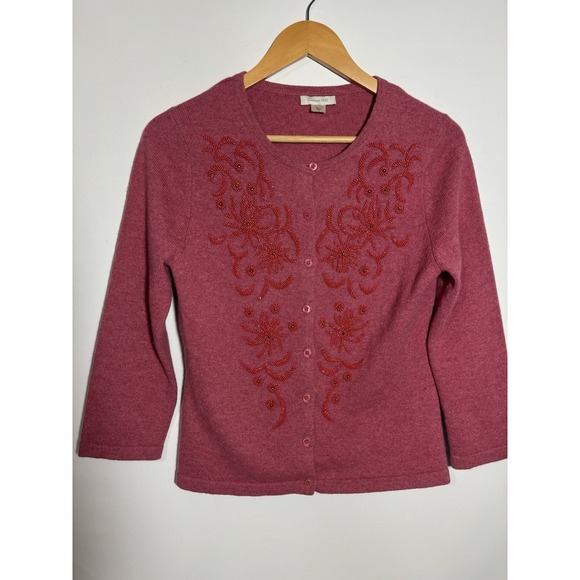 Garnet Hill Beaded Lambs Wool & Angora Sweater Cardigan Women's S - Picture 1 of 9